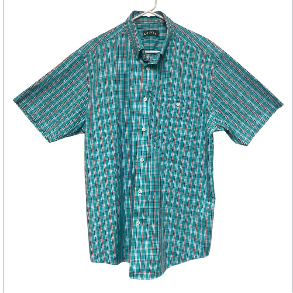 Orvis Mens Large Button Down Short Sleeve 100% Cotton Business Causal